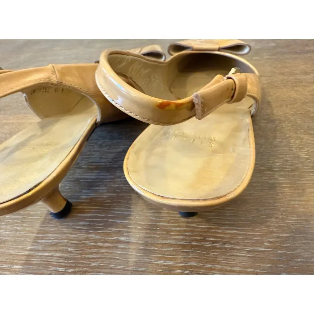 STUART WEITZMAN Tan Bow Kitten Slingback Heels Women 8.5 Fair condition